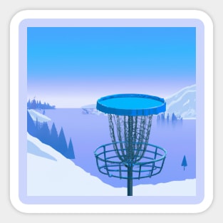 Disc Golf on a Snowy Mountainside Sticker